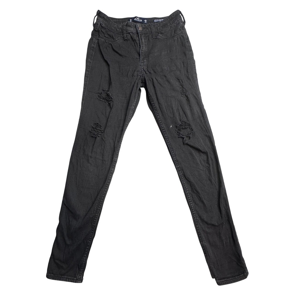 Hollister High Rise Legging Jeans Juniors 3R Black Distressed‎ Stretch Denim
